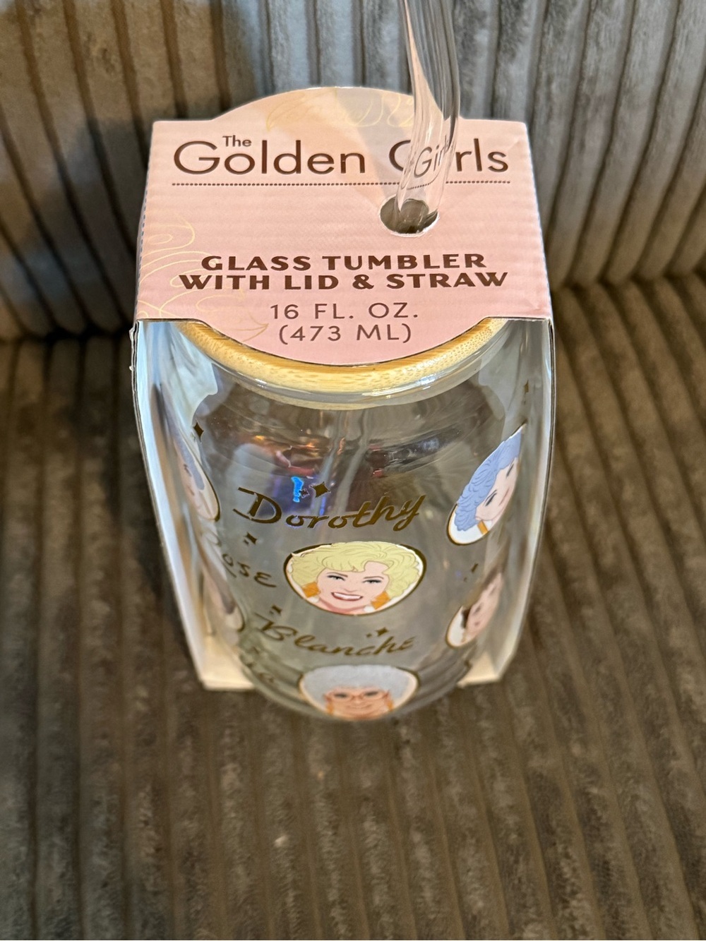 The Golden Girls Glass Tumbler with Lid & Straw - Pink & Gold